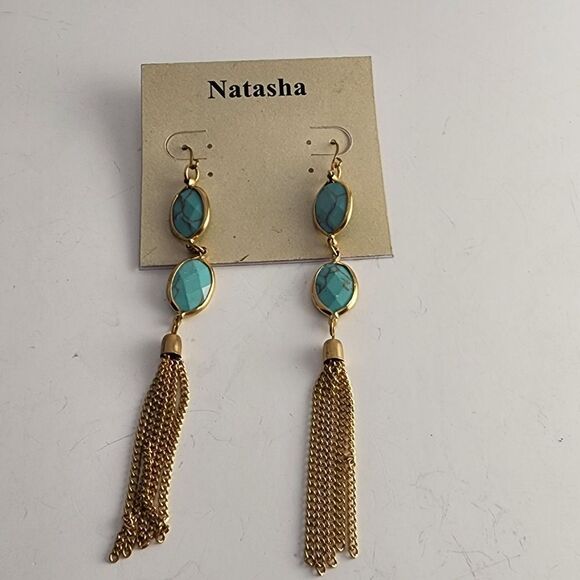 Natasha gold & aqua dangle earrings - Picture 1 of 3